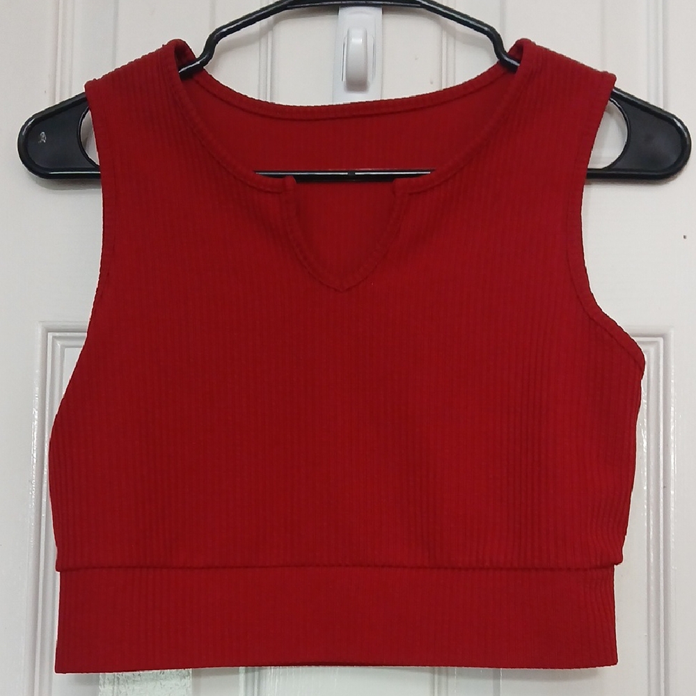New Fashion Red Sleeveless Ribbed Crop Top